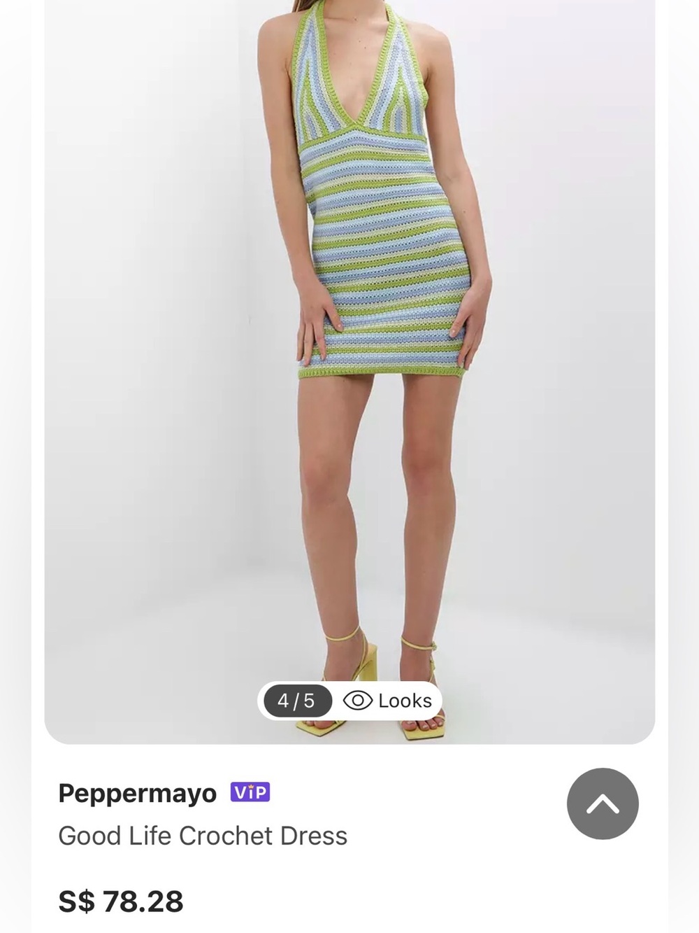 Peppermayo Striped Halter Crochet Mini Dress in Light Green & Light Blue